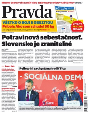 Titulka denníka Pravda 27.4.2020 s presmerovaním na článok o NFI protokole, ktorý bol v ňom publikovaný. Diabetologička MUDr. Lejavová rozpráva o úspechoch pri liečbe diabetu a 2. typu.